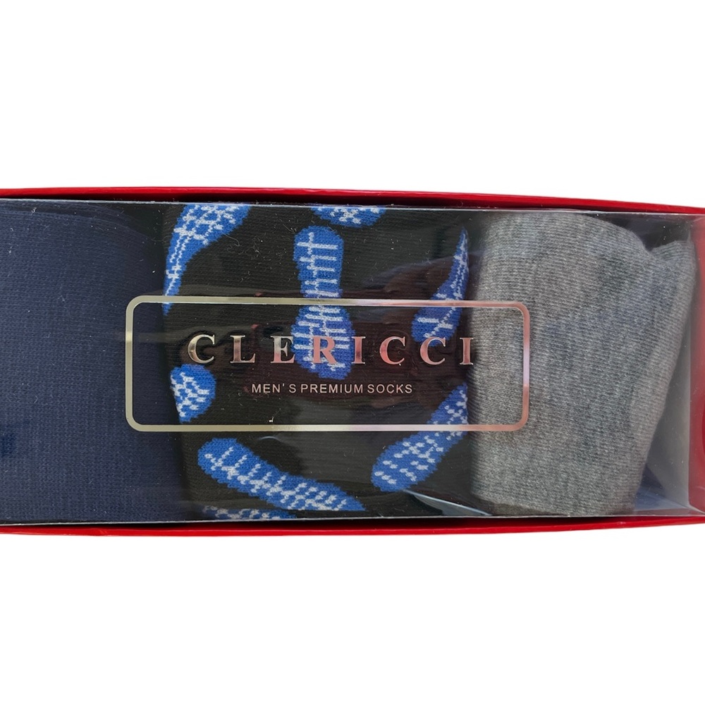 Men’s Crew Socks New Boxed Gift Set- 3 Pack- Navy Blue/Gray Theme